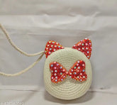 Eco-friendly jute slingbag with kitty ears, trendy design for kids, perfect for daily essentials
